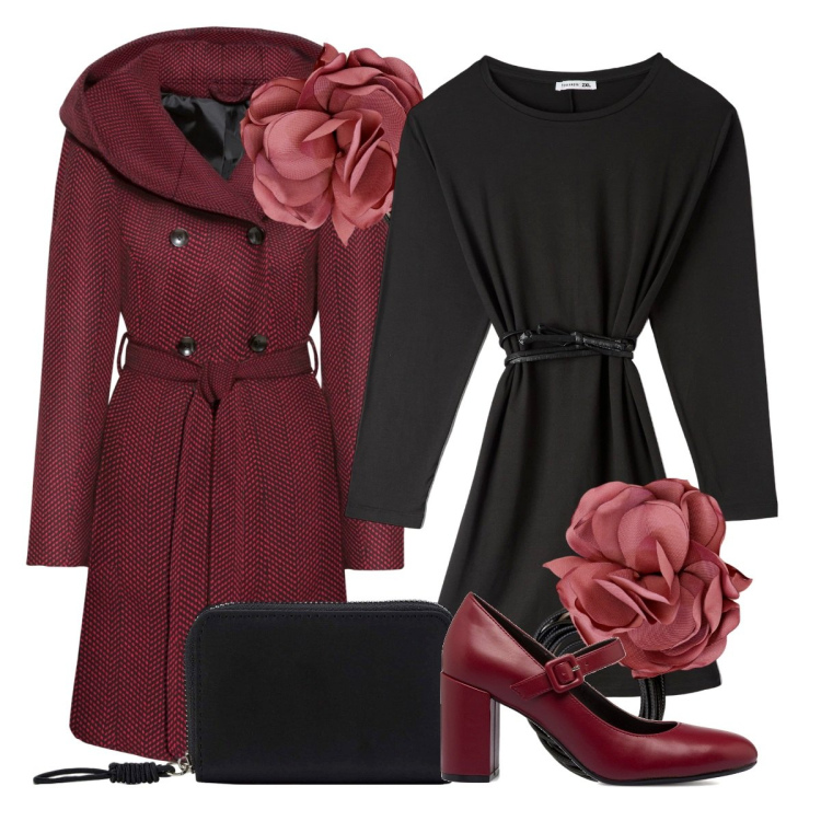 Outfit donna - Fiori d\'inverno. Stile Romantica per Serata fuori. Abbinamento con cappotti, vestiti midi/longuette, portafogli, collane, décolleté.