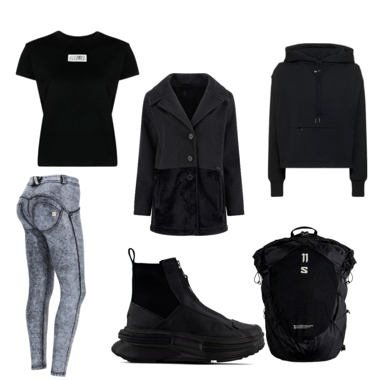 Outfit donna - Comodità streetstyle. Stile Sporty chic per Tutti i giorni. Abbinamento con cappotti, pantaloni skinny, felpe con cappuccio, t-shirt, zaini, sneakers.