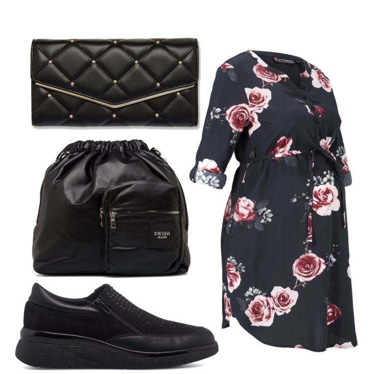 Outfit donna - Total look #1747044. Stile Trendy per Tutti i giorni. look ideale per Premaman. Abbinamento con vestiti, borse a spalla, sneakers, portafogli.