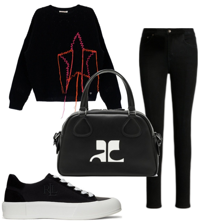 Outfit donna - Total look #1747159. Stile Basic per Tutti i giorni. Abbinamento con maglieria, jeans skinny, sneakers, borse a mano.