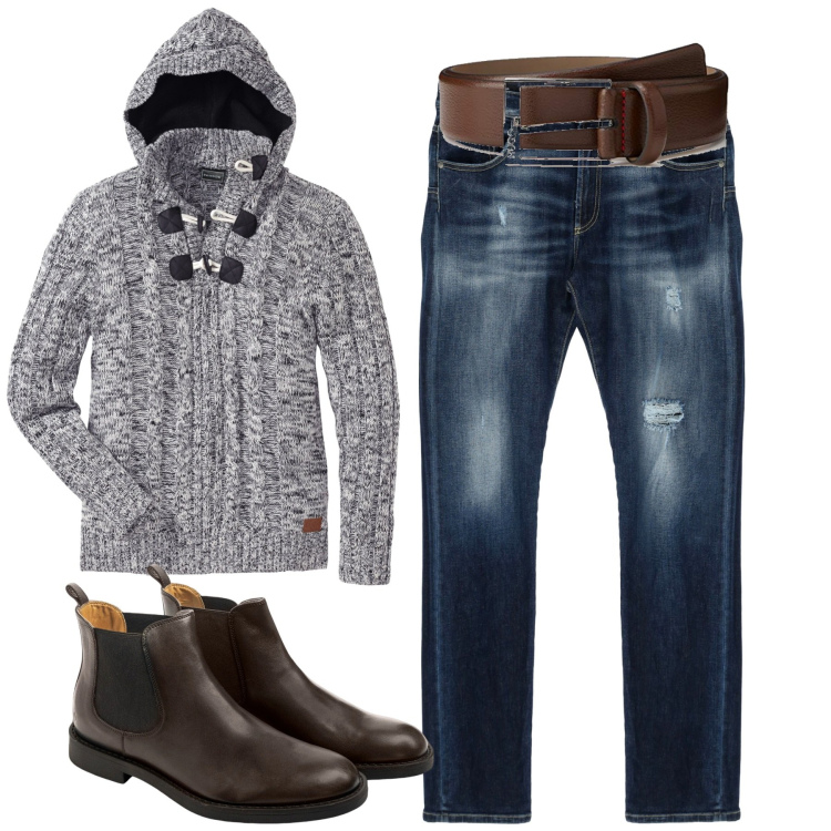 Outfit uomo - Total look #1747192. Stile Casual per Tutti i giorni. Abbinamento con maglieria, jeans dritti, stivali e stivaletti, cinture.