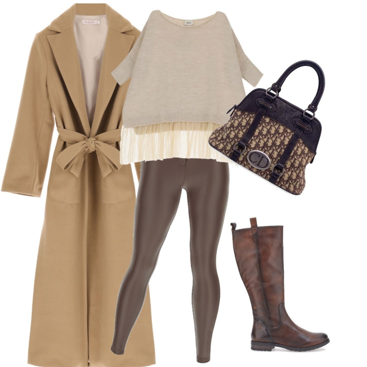 Outfit donna - Must-have!. Stile Chic per Tutti i giorni. Abbinamento con borse a mano, cappotti, maglieria, pantaloni skinny, stivali sopra il ginocchio.