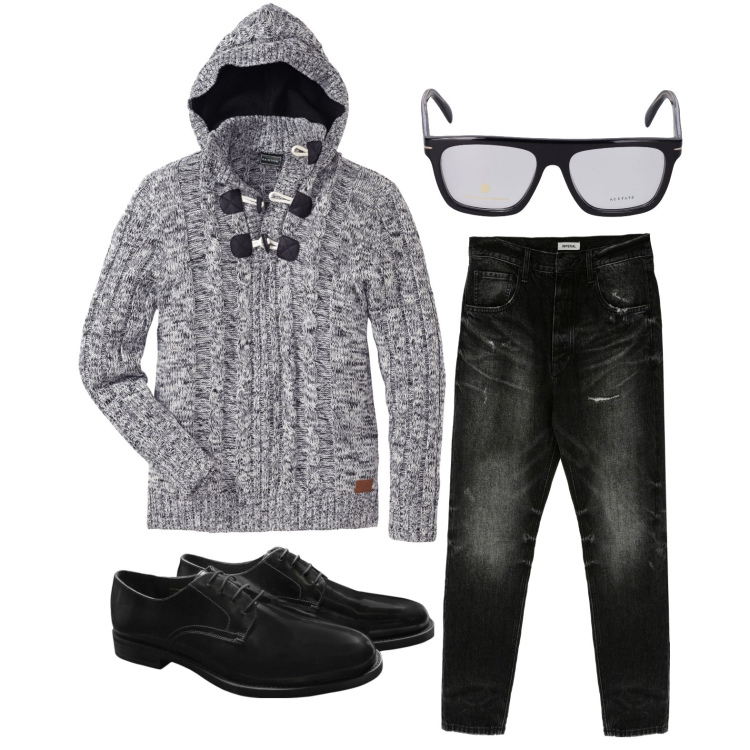 Outfit uomo - Ghost outfitter - ottobre. Stile Casual per Tutti i giorni. Abbinamento con maglieria, jeans slim fit, occhiali da sole, scarpe stringate.