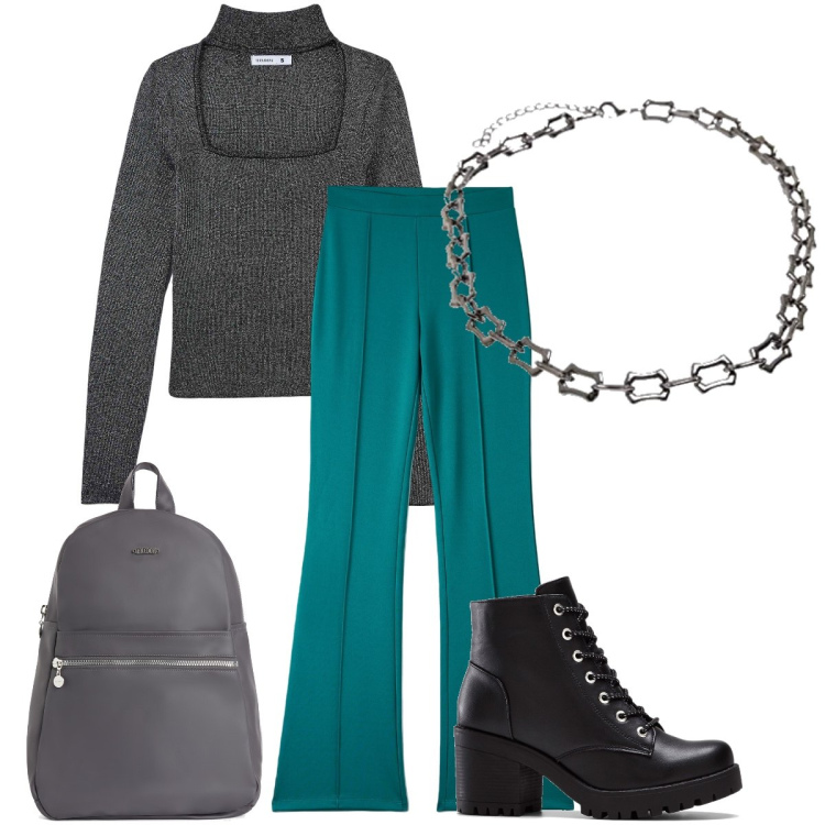Outfit donna - Lo scollo squadrato. Stile Casual chic per Tutti i giorni. Abbinamento con stivaletti, pantaloni, maglieria, zaini, collane.