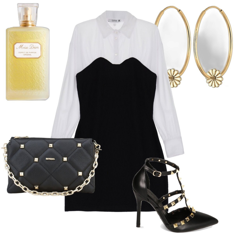 Outfit donna - L’abito con la camicia. Stile Bon Ton per Serata fuori. Abbinamento con profumi, vestiti corti, pochette, décolleté, orecchini.