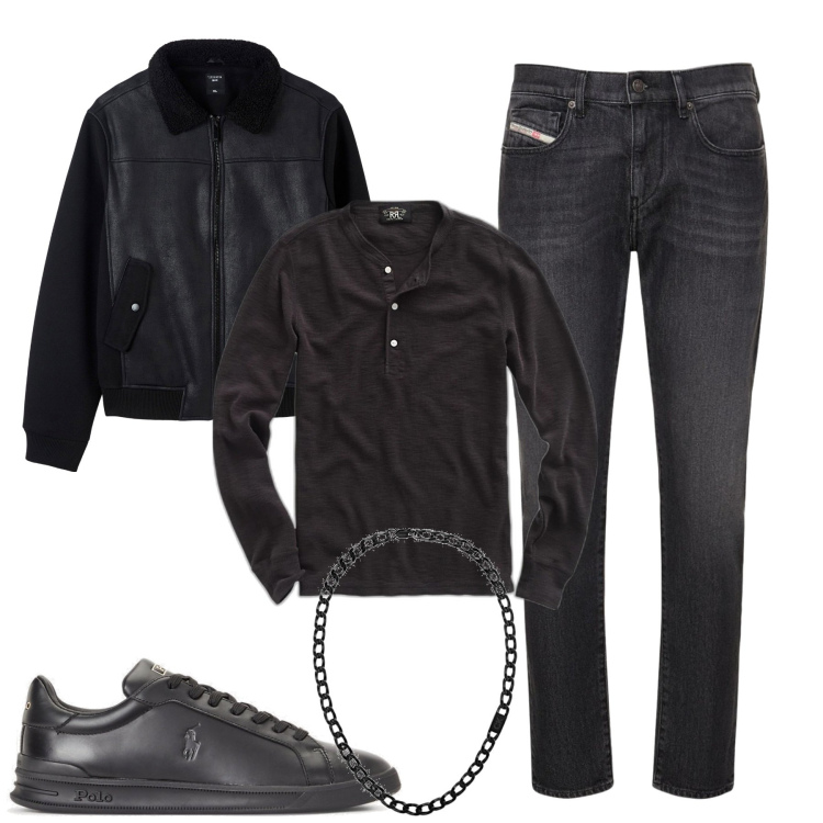 Outfit uomo - Total look #1747408. Stile Casual per Tutti i giorni. Abbinamento con cappotti, t-shirt, sneakers, jeans slim fit, collane.