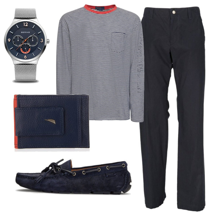 Outfit uomo - Total look #1747444. Stile Urban per Ufficio. Abbinamento con pantaloni, scarpe stringate, portafogli, t-shirt, orologi.