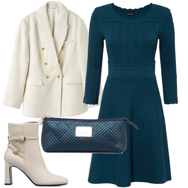 Outfit donna - verde ottanio. Stile Trendy per Tutti i giorni. Abbinamento con vestiti, blazer, stivaletti, valigie.