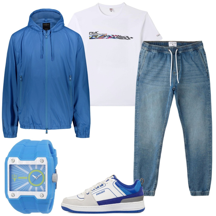 Outfit uomo - Jeans e felpa. Stile Casual per Tutti i giorni. Abbinamento con t-shirt, jeans, sneakers, giacche, orologi analogici.