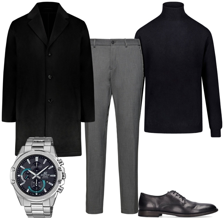 Outfit uomo - Un orologio importante. Stile Business/Elegante per Serata speciale. Abbinamento con maglieria, scarpe stringate, orologi, pantaloni, cappotti.