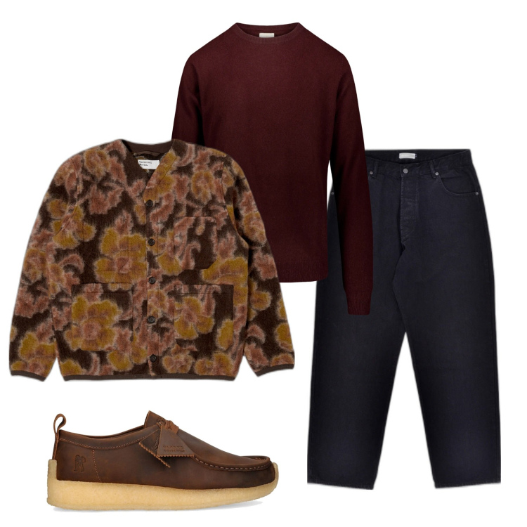 Outfit uomo - Over cardigan. Stile Trendy per Tutti i giorni. Abbinamento con jeans, cardigans, maglieria, scarpe stringate.