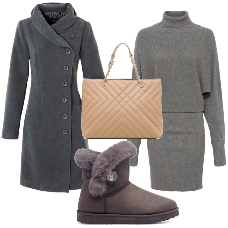 Outfit donna - Total look #1747720. Stile Trendy per Tutti i giorni. Abbinamento con vestiti, cappotti, stivaletti, borse a spalla.