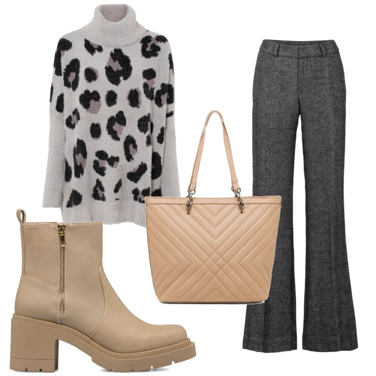Outfit donna - Total look #1747723. Stile Trendy per Tutti i giorni. Abbinamento con pantaloni a palazzo, maglieria, stivaletti, borse a spalla.
