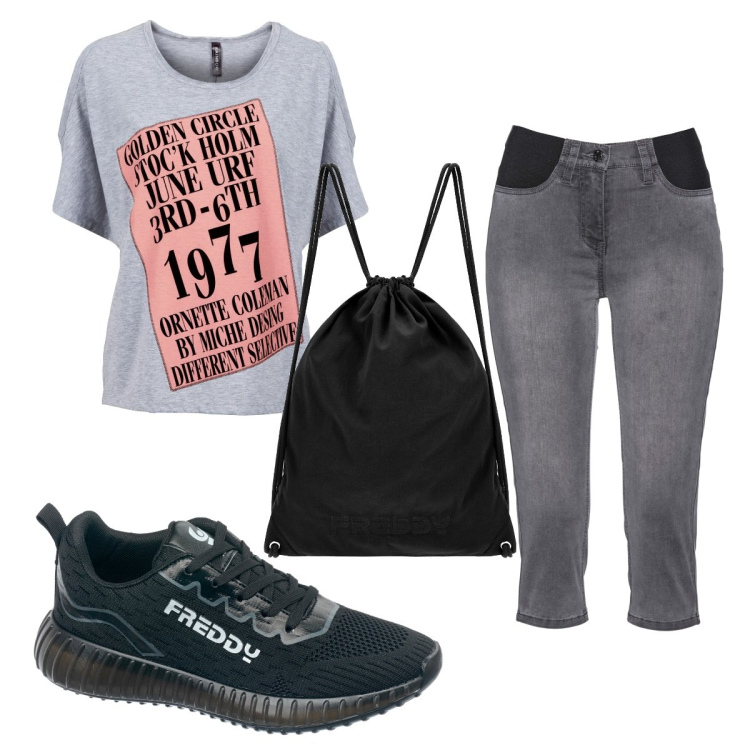Outfit donna - Total look #1747734. Stile Basic per Tutti i giorni. Abbinamento con maglieria, jeans, sneakers, zaini.