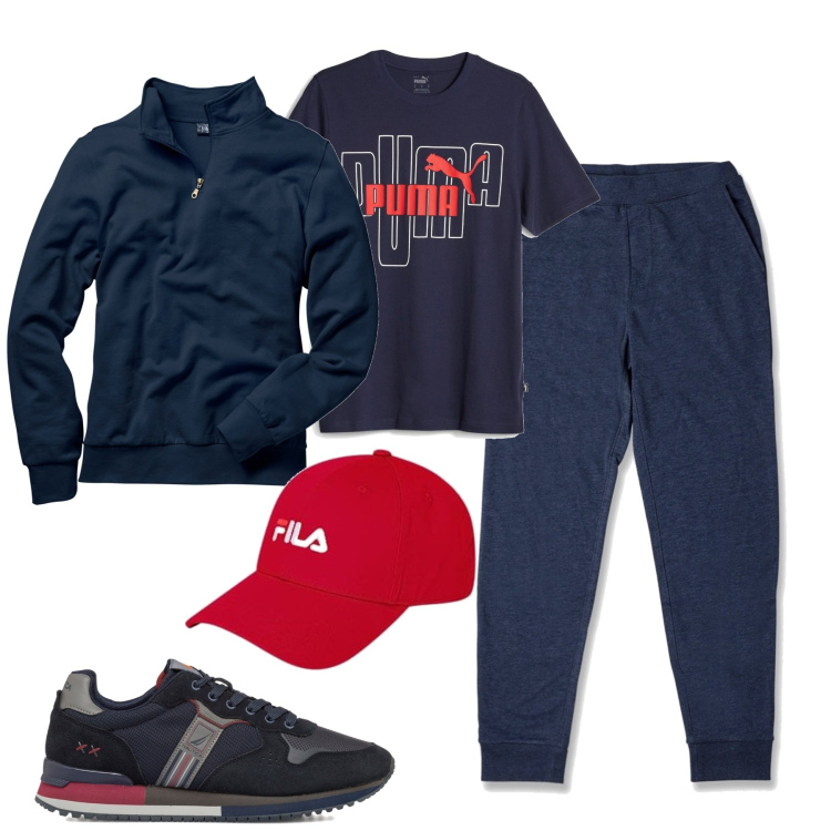 Outfit uomo - Sporty. Stile Casual per Tutti i giorni. Abbinamento con felpe, pantaloni, t-shirt, sneakers, cappelli con visiera.