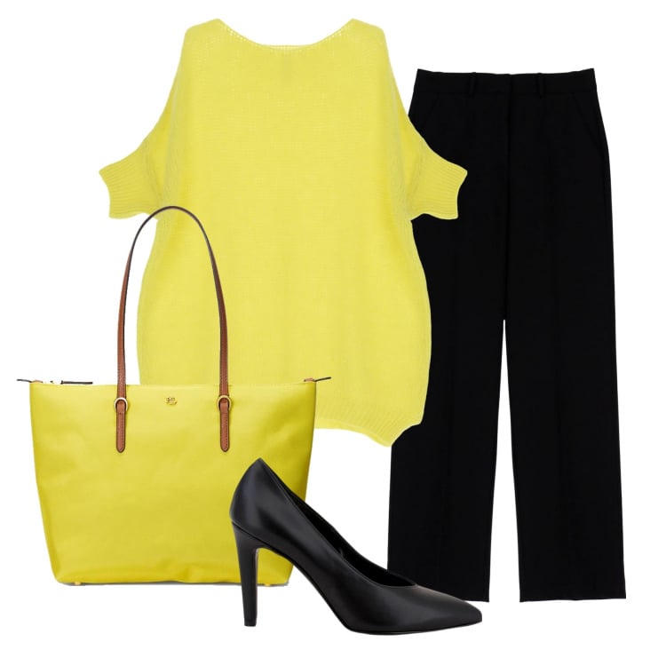 Outfit donna - Pullover Oversize. Stile Casual chic per Ufficio. Abbinamento con pullovers, décolleté, borse tote, pantaloni.