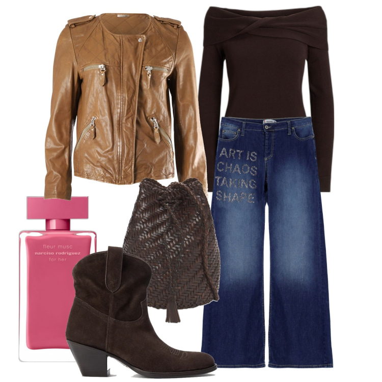 Outfit donna - Et me voilà. Stile Casual chic per Tutti i giorni. Abbinamento con giacche, profumi, jeans, stivaletti, maglieria, borse a secchiello.