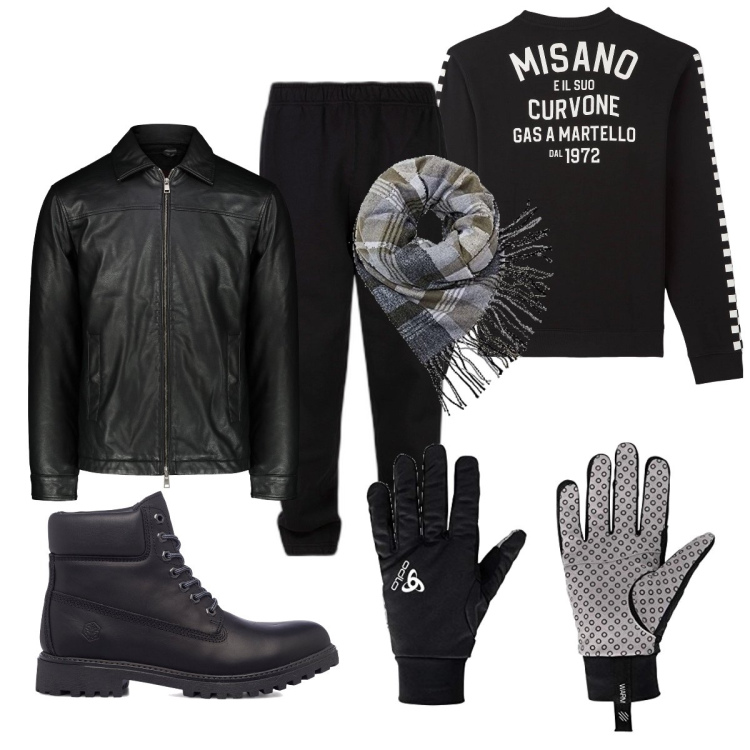 Outfit uomo - Oggi a Misano con amici e moto. Stile Biker Rock per Sport. Abbinamento con felpe, pantaloni, stivali e stivaletti, guanti, sciarpe, giacche.