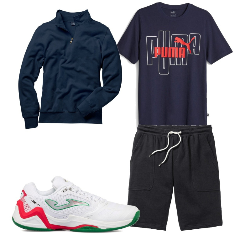 Outfit uomo - Total look #1748025. Stile Trendy per Sport. Abbinamento con felpe, bermuda, t-shirt, sneakers.