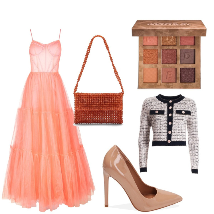 Outfit donna - Serata elegante a teatro. Stile Bon Ton per Serata fuori. Abbinamento con ombretti, blazer, vestiti lunghi, décolleté, borse a spalla.