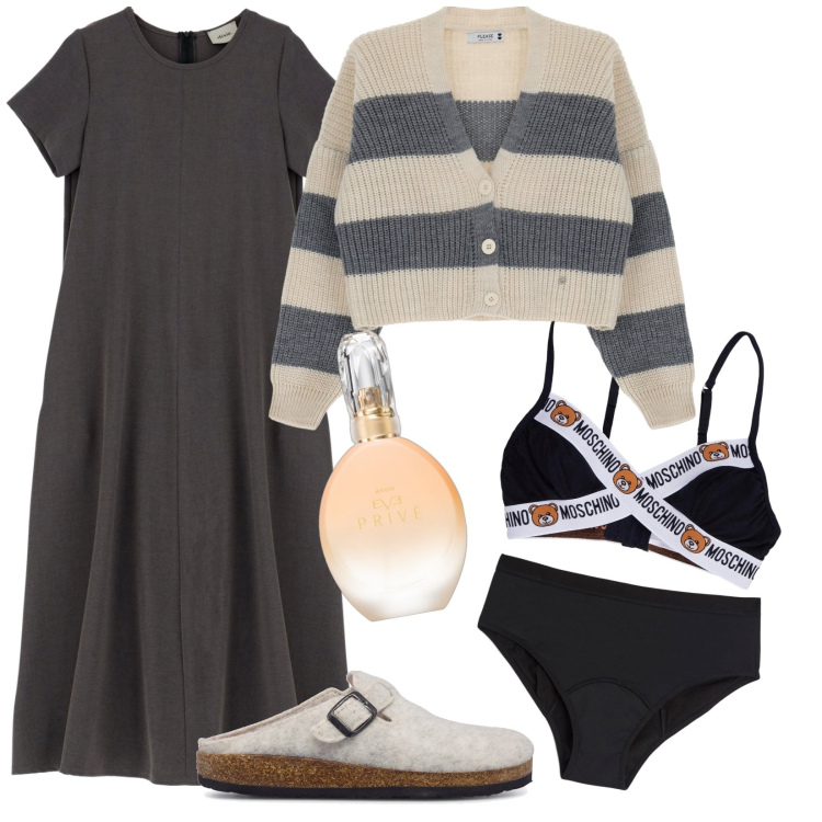 Outfit donna - Home Sweet Home ️. Stile Casual per Tutti i giorni. Abbinamento con profumi, slip, cardigans, pantofole, vestiti midi/longuette, bretelle.