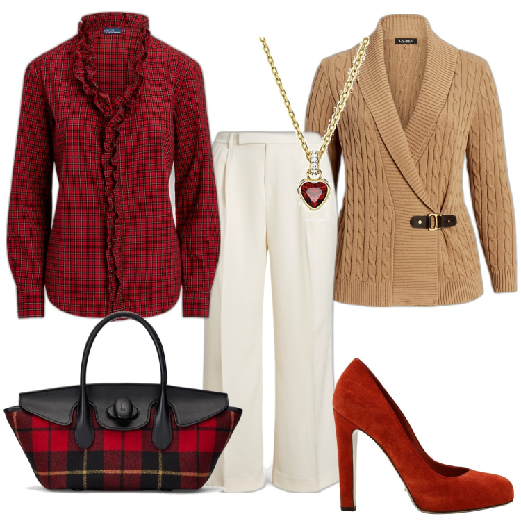 Outfit donna - ️Ci vuole un po\' di cuore e..... Stile Casual chic per Serata fuori. look ideale per Petite. Abbinamento con décolleté, maglieria, camicie, borse a mano, pantaloni, ciondoli.