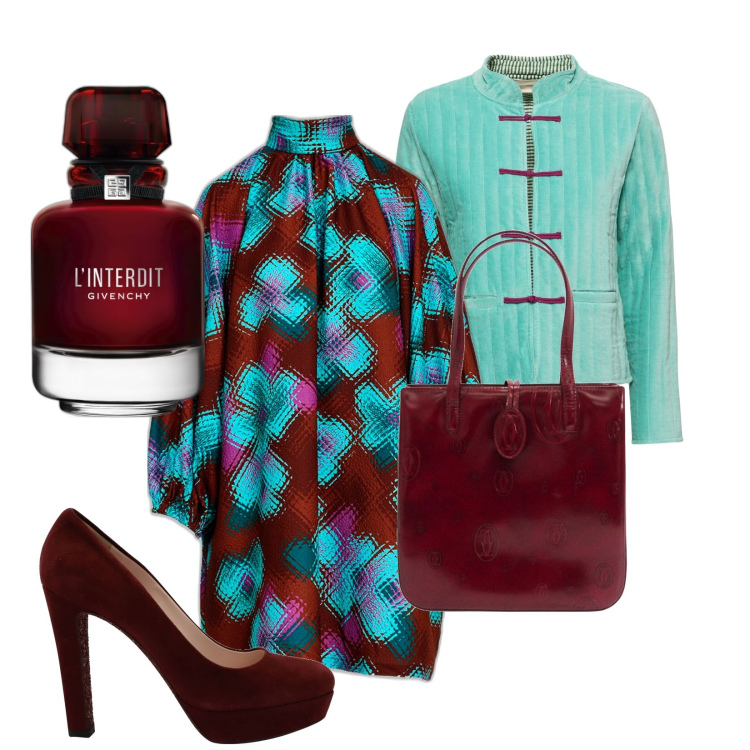 Outfit donna - L\'interdit floreale. Stile Vintage retrò per Serata fuori. Abbinamento con décolleté, borse a mano, profumi, vestiti corti, giacche.
