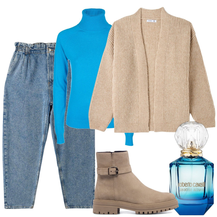 Outfit donna - Total look #1748476. Stile Basic per Scuola/Università. Abbinamento con profumi, jeans, cardigans, maglieria, stivaletti.