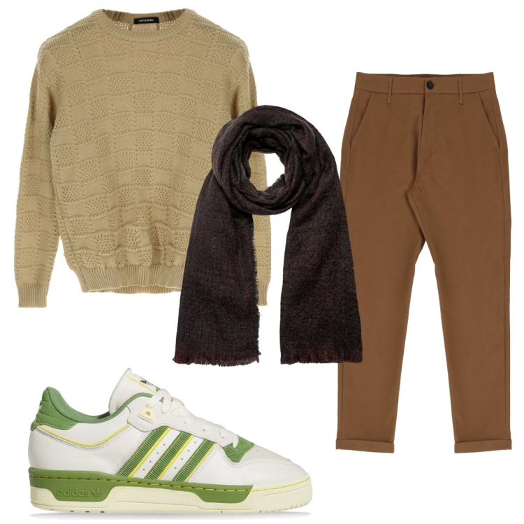Outfit uomo - Total look #1748507. Stile Casual per Tutti i giorni. Abbinamento con pullovers, pantaloni, sciarpe, sneakers.
