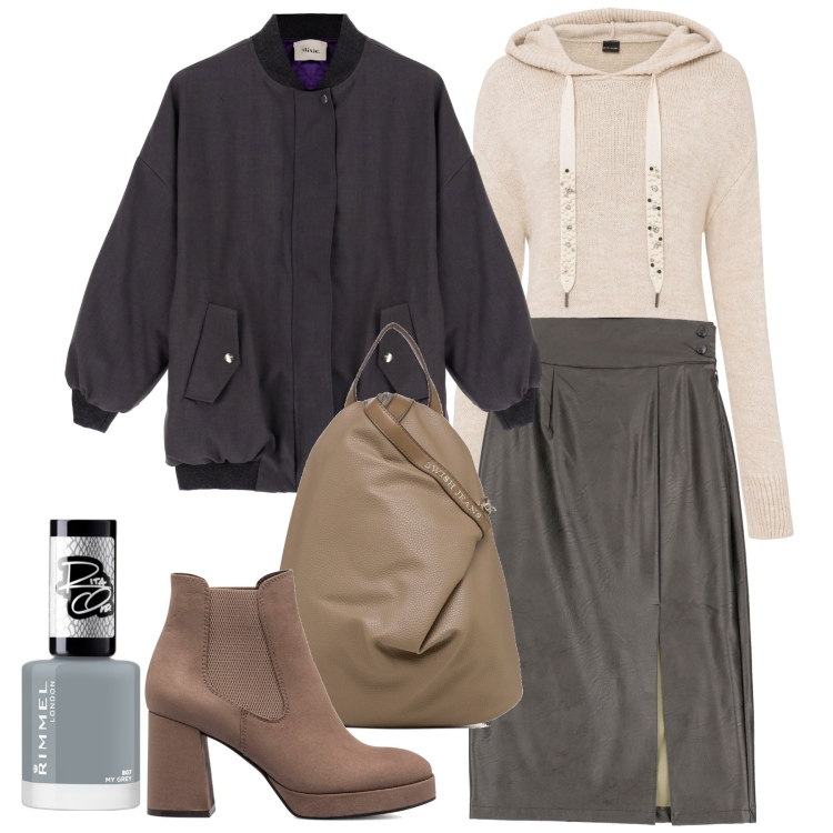 Outfit donna - Polvere. Stile Urban per Tutti i giorni. Abbinamento con pantalone, smalti, zaini, stivaletti, cappotti, gonne longuette.
