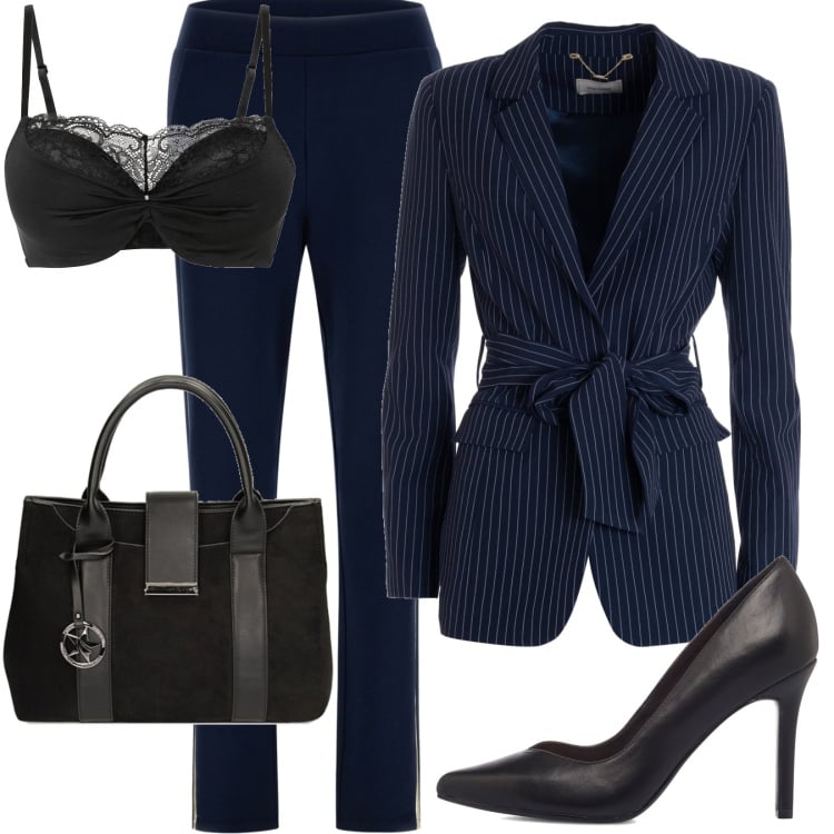 Outfit donna - professionale e chic low cost. Stile Chic per Ufficio. Abbinamento con reggiseni push-up, blazer, borse a mano, pantaloni, décolleté.