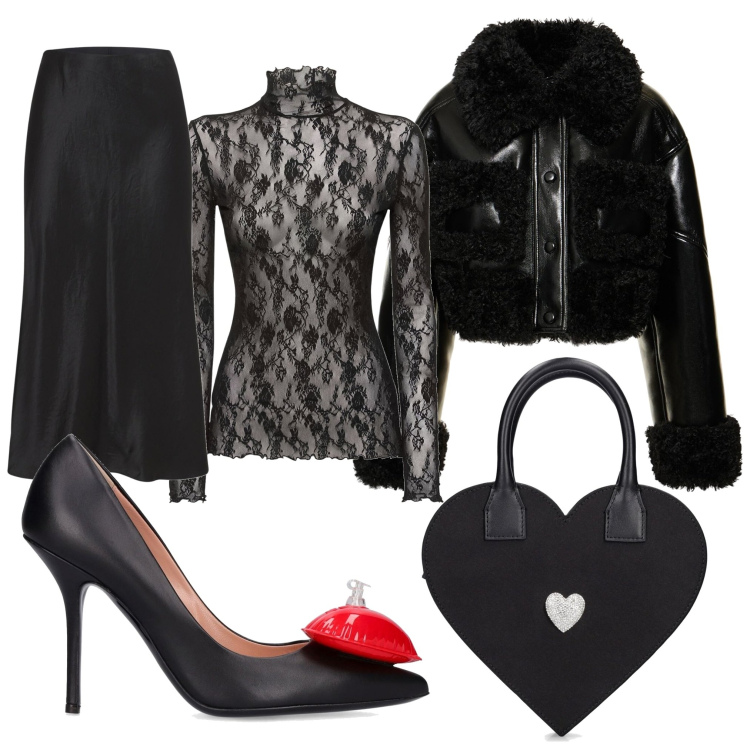 Outfit donna - Total look #1749010. Stile Glamour per Serata fuori. Abbinamento con décolleté, top, gonne longuette, borse a mano, cappotti.