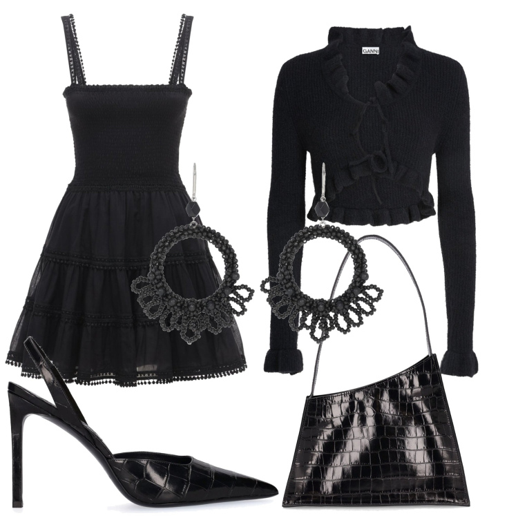 Outfit donna - Total look #1749020. Stile Romantica per Serata fuori. Abbinamento con vestiti, décolleté, orecchini, borse a spalla, bolero.