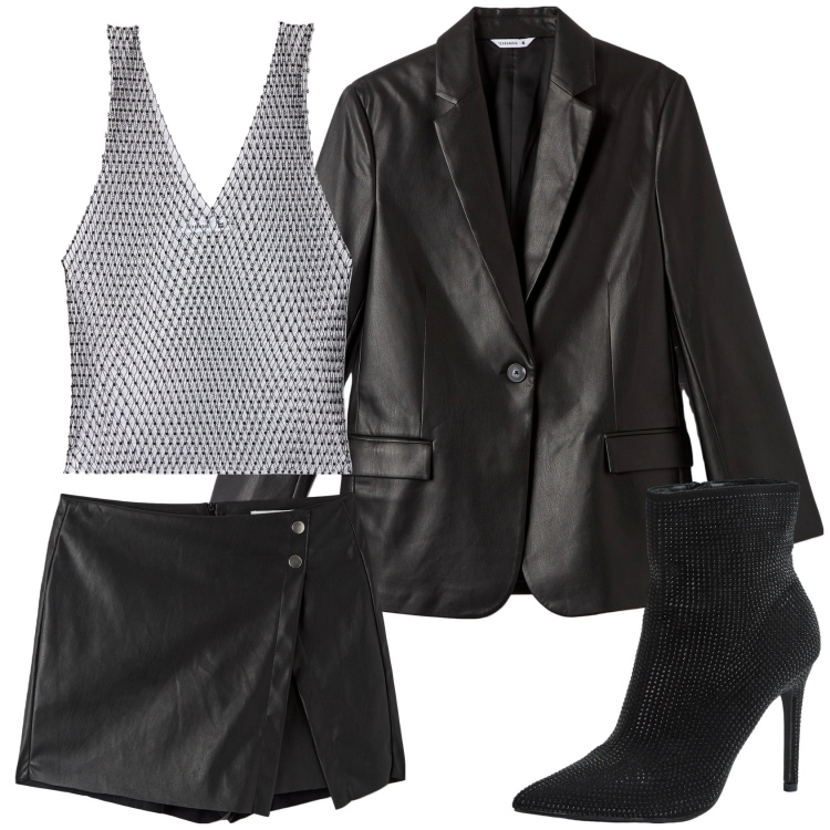 Outfit donna - Special halloween. Stile Rock per Serata fuori. Abbinamento con top, blazer, gonne, stivaletti.