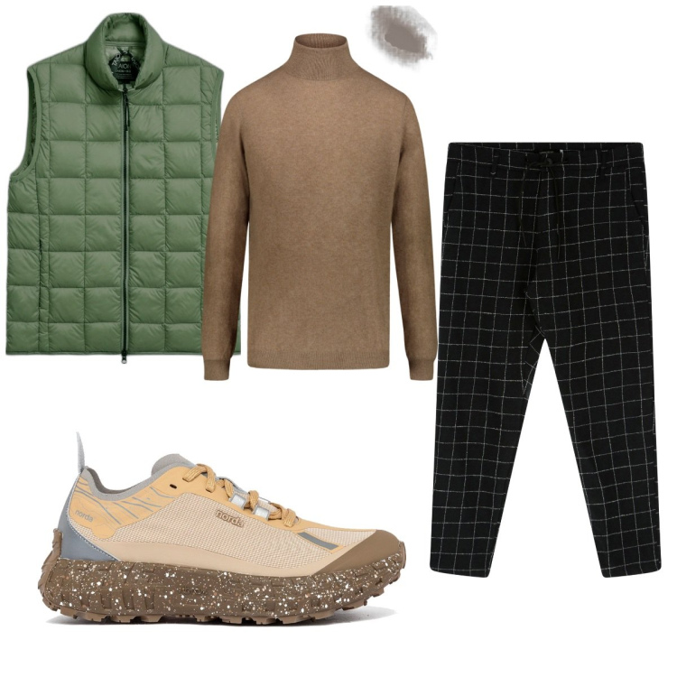 Outfit uomo - Total look #1749401. Stile Trendy per Tutti i giorni. Abbinamento con pantaloni, sneakers, gilet, maglieria.