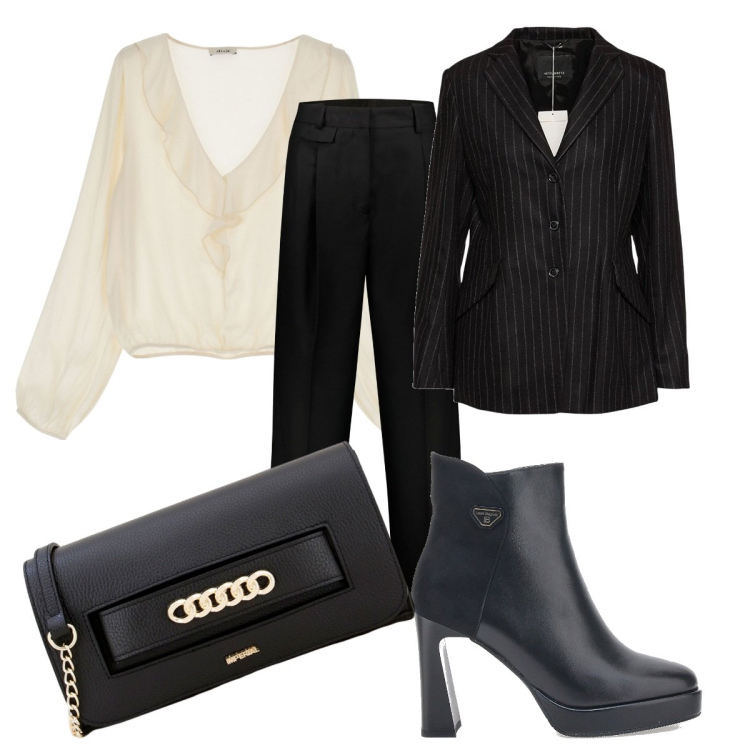 Outfit donna - Gli stivaletti eleganti. Stile Chic per Cerimonia. Abbinamento con blazer, pochette, camicie, pantaloni, stivaletti.