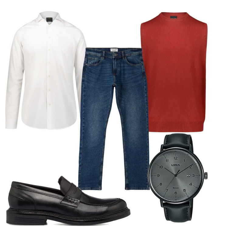 Outfit uomo - Total look #1749500. Stile Casual per Tutti i giorni. Abbinamento con jeans, scarpe stringate, camicie, gilet, orologi.
