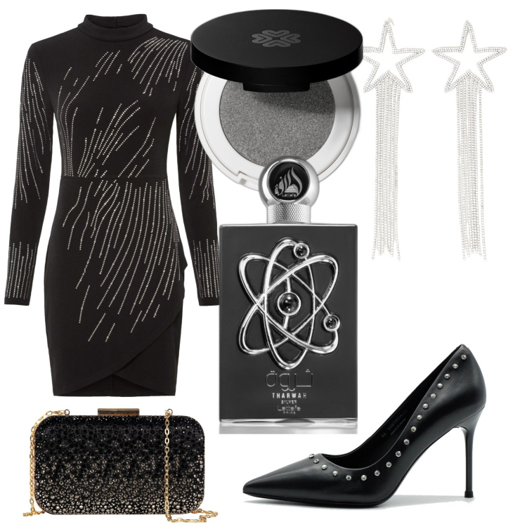 Outfit donna - Total look #1749515. Stile Glamour per Serata fuori. Abbinamento con vestiti, profumi, ombretti, orecchini, clutch, décolleté.