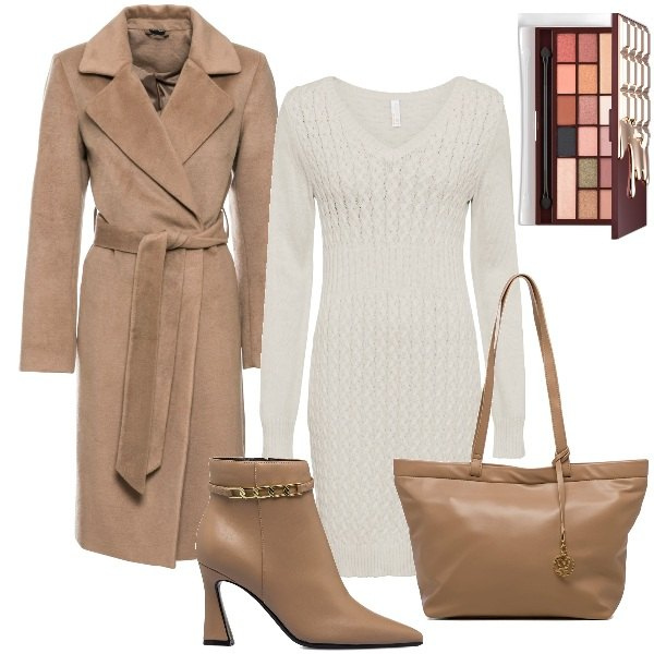 Outfit donna - il tubino in maglia che piace a me. Stile Casual chic per Tutti i giorni. Abbinamento con vestiti, cappotti, ombretti, stivaletti, borse a spalla.