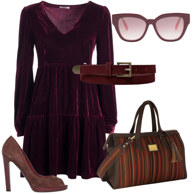 Outfit donna - pranzo con le amiche e Camomilla. Stile Casual chic per Tutti i giorni. Abbinamento con décolleté, occhiali da sole, vestiti, cinture, borse a mano.