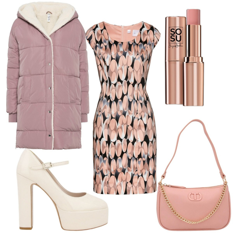 Outfit donna - Il tubino in rosa. Stile Trendy per Tutti i giorni. Abbinamento con cappotti, vestiti a tubino, blush, décolleté, borse a mano.