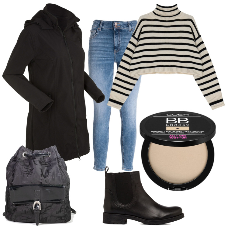 Outfit donna - Il parka. Stile Casual per Tutti i giorni. Abbinamento con parka, zaini, ciprie, jeans skinny, maglieria, stivaletti.