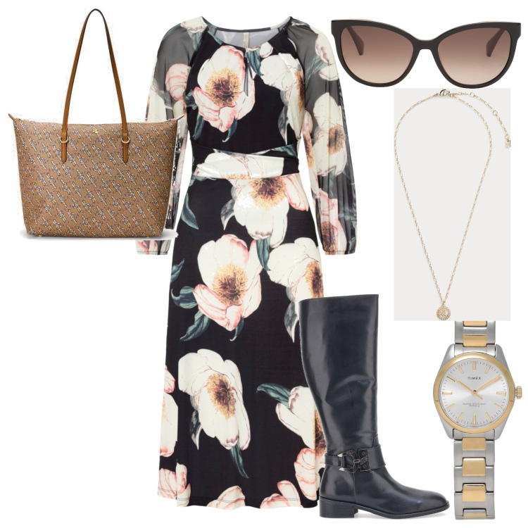 Outfit donna - Total look #1749676. Abbinamento con vestiti midi/longuette, occhiali da sole, orologi, collane, borse tote, stivali.