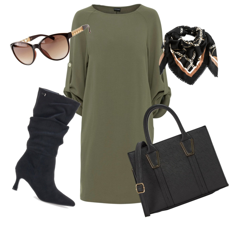 Outfit donna - Gli stivali per ogni occasione. Stile Casual chic per Tutti i giorni. Abbinamento con vestiti, foulard, occhiali da sole, shopping bag, stivali.