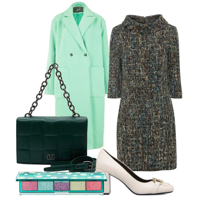 Outfit donna - Il tubino. Stile Chic per Ufficio. Abbinamento con vestiti a tubino, cappotti, ombretti, décolleté, borse a mano.