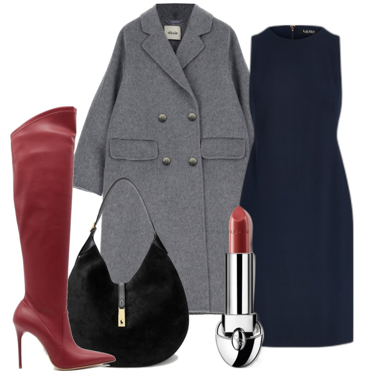 Outfit donna - Little black dress. Stile Chic per Tutti i giorni. Abbinamento con rossetti, cappotti, vestiti a tubino, borse a spalla, stivali.