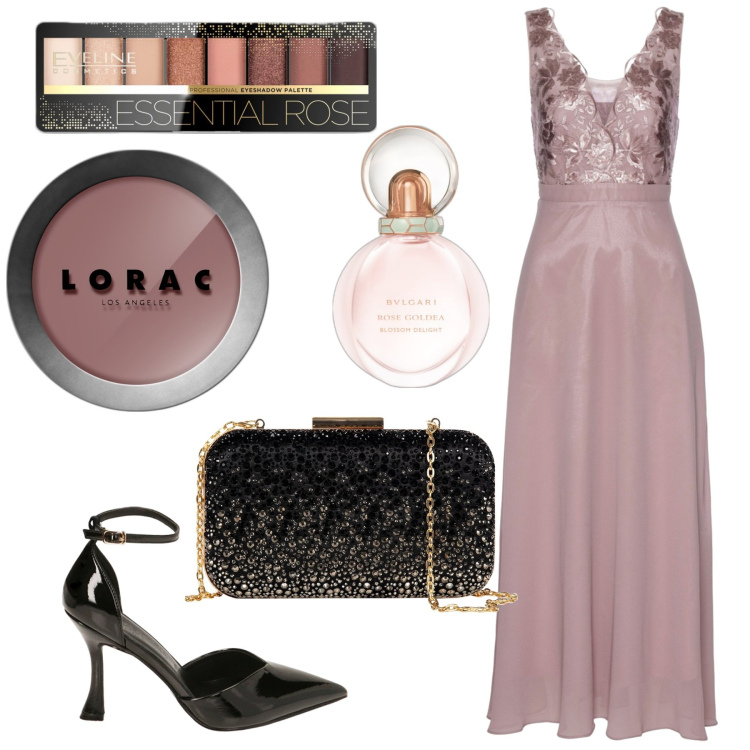 Outfit donna - Abito rosa. Stile Chic per Cerimonia. Abbinamento con vestiti lunghi, ombretti, profumi, blush, clutch, décolleté.