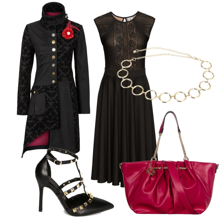 Outfit donna - Total look #1749896. Stile Chic per Serata fuori. Abbinamento con vestiti, cappotti, borse a spalla, décolleté, cinture.