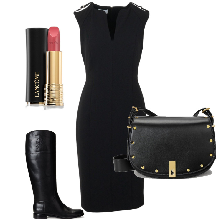 Outfit donna - Il tubino che piace a me. Stile Chic per Serata fuori. Abbinamento con rossetti, borse a spalla, stivali sopra il ginocchio, vestiti a tubino.