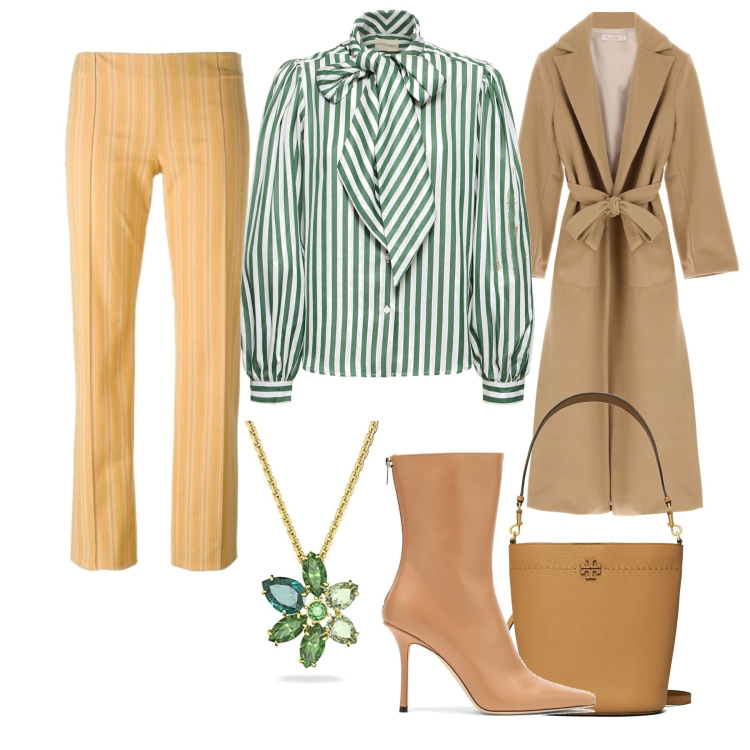 Outfit donna - Total look #1750074. Abbinamento con pantaloni, cappotti, ciondoli, borse a secchiello, bluse, stivaletti.